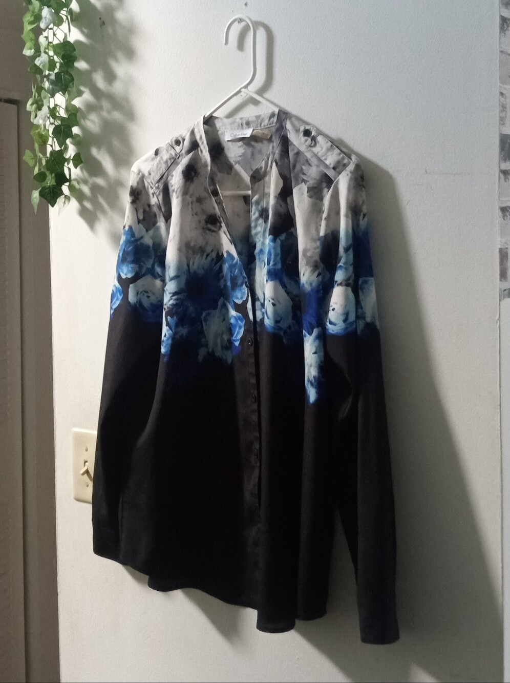 Calvin Klein Black and Blue Floral Ombre Button-Down Shirt